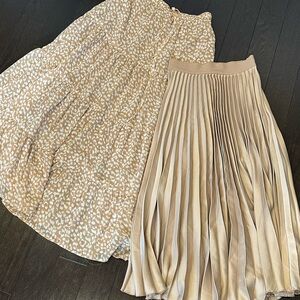 Nude Pink Pleated Chiffon Tiered Leopard Maxi Skirt Set | Feminine Chic XS S